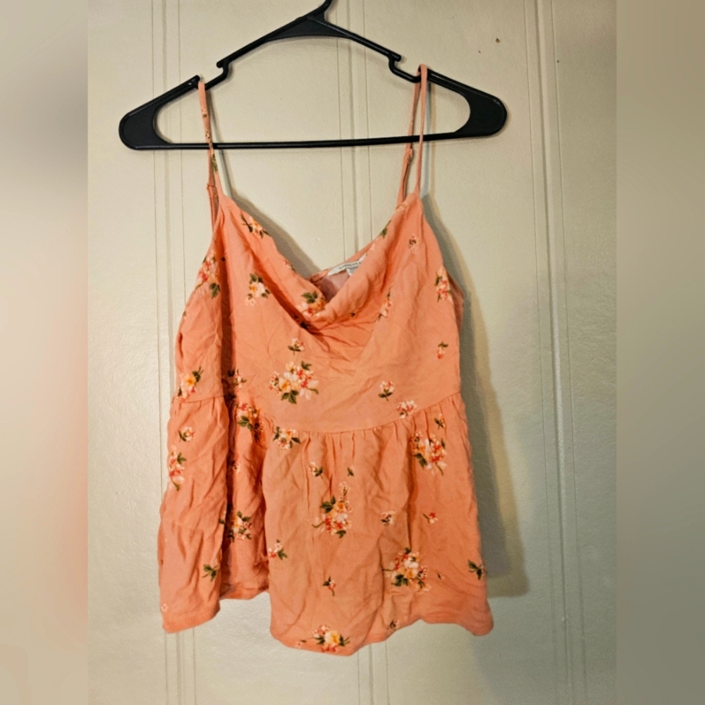 American Eagle Size M Floral Peach Spaghetti Strap Top Adjustable Straps